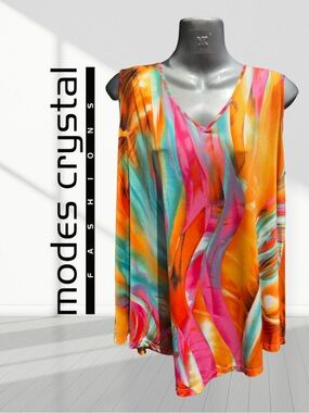 •Multicolor V-Neck Sleeveless Tunic